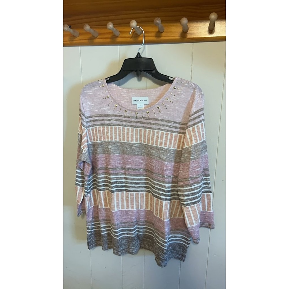 Alfred Dunner Women's Striped Embellished Top